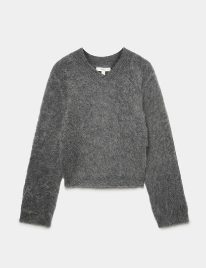 Wool Blend V-Neck Jumper with Mohair