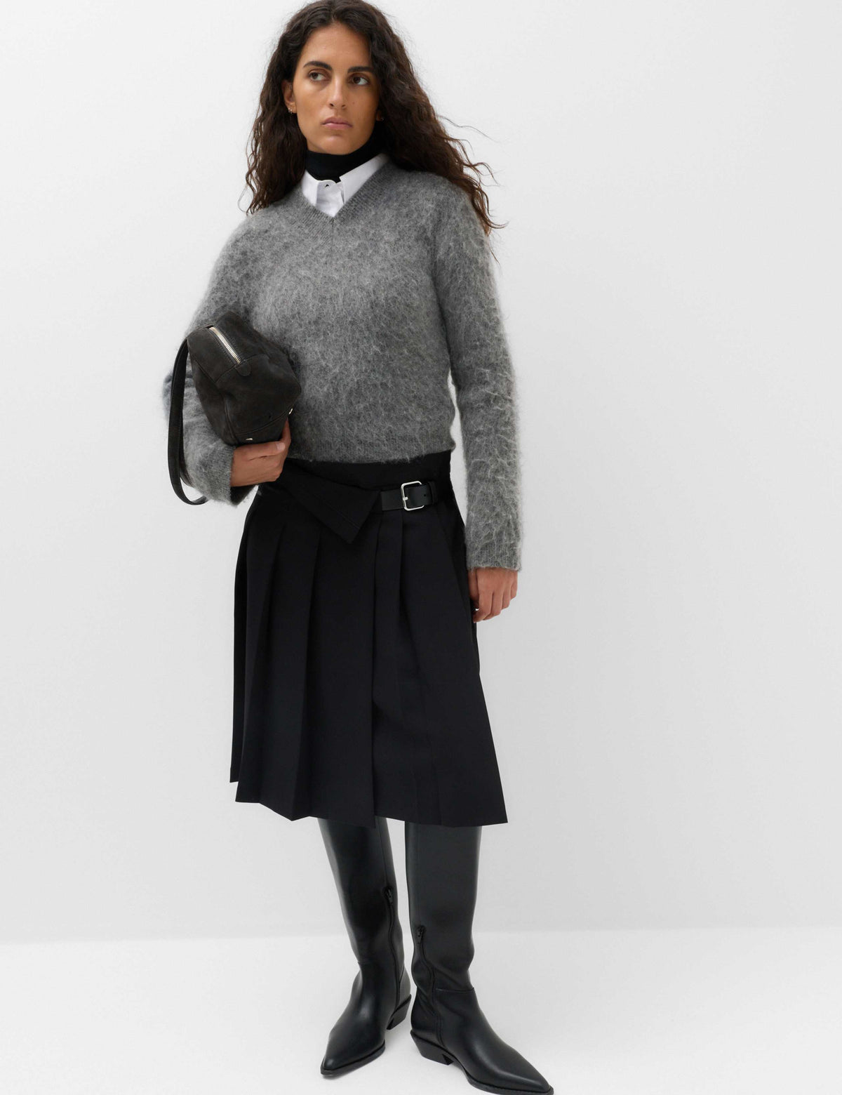 Wool Blend V-Neck Jumper with Mohair