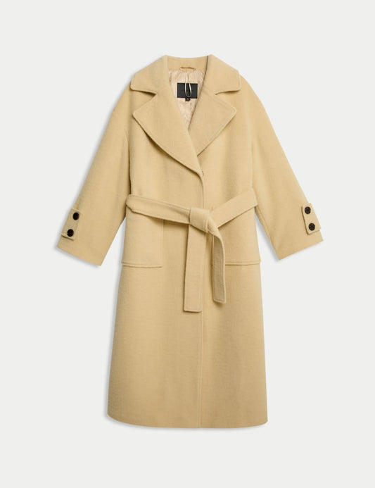 Wool Rich Belted Longline Wrap Coat