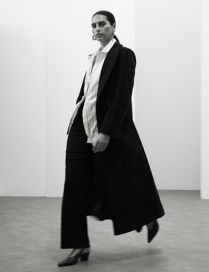 Wool Rich Double Breasted Longline Coat