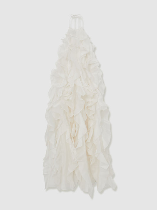 Atelier Silk-Organza Ruffle Maxi Dress in Off White