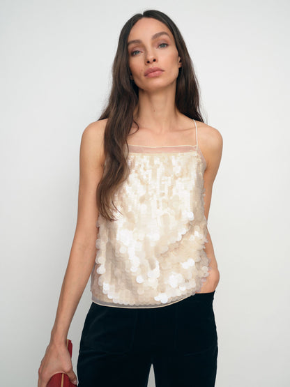 Sequin Cami Top in Cream