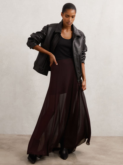 Sheer Textured Maxi Skirt in Chocolate Brown