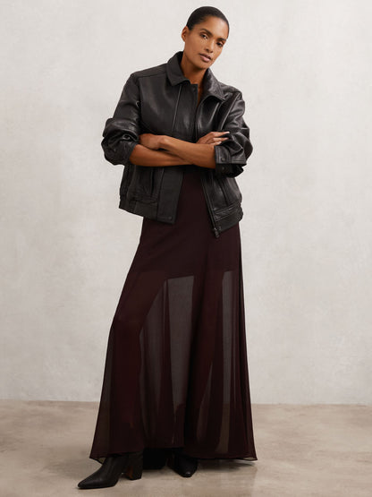 Sheer Textured Maxi Skirt in Chocolate Brown