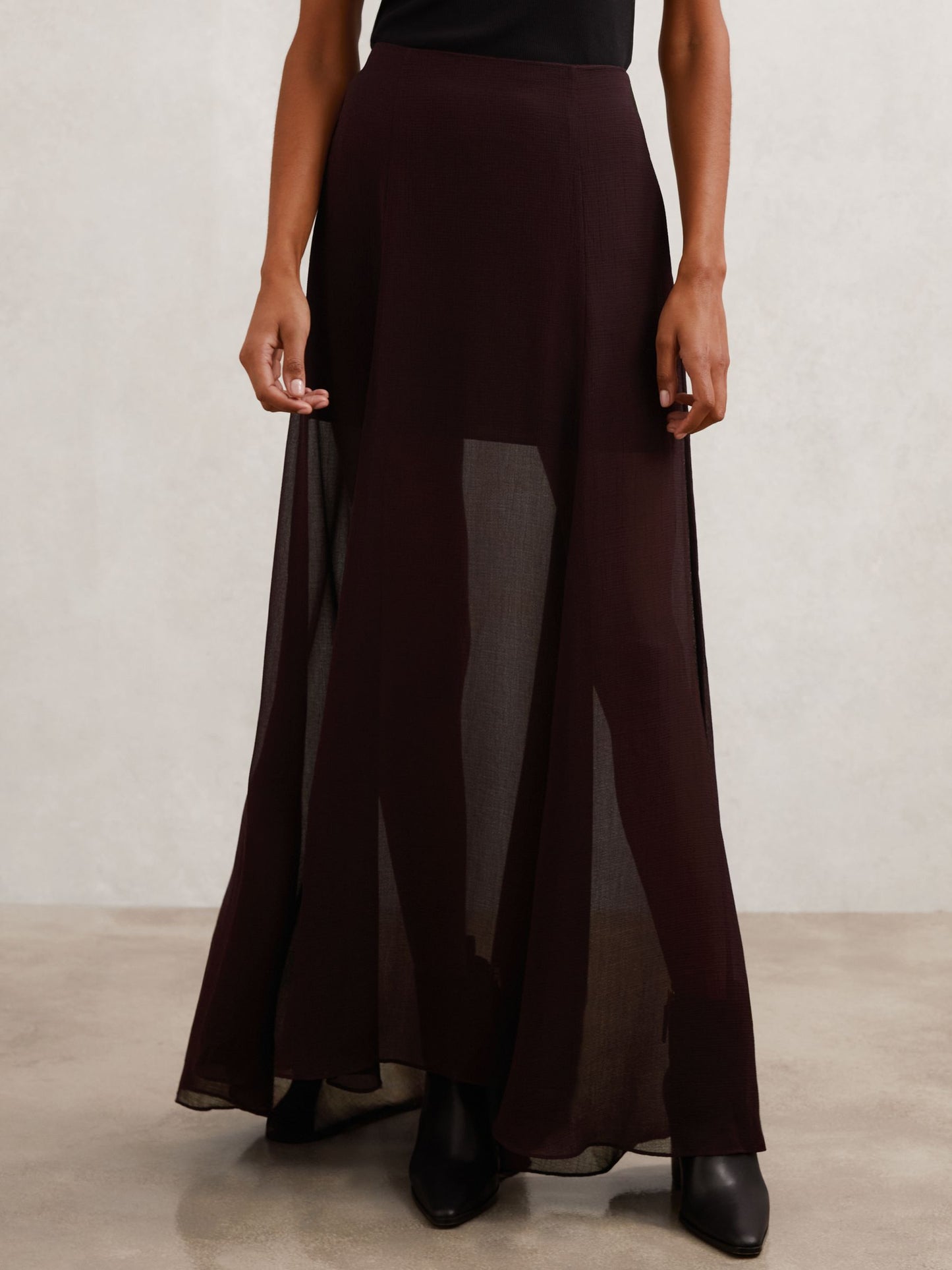 Sheer Textured Maxi Skirt in Chocolate Brown