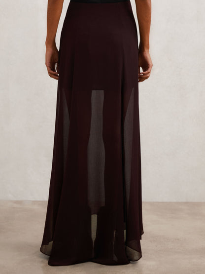 Sheer Textured Maxi Skirt in Chocolate Brown