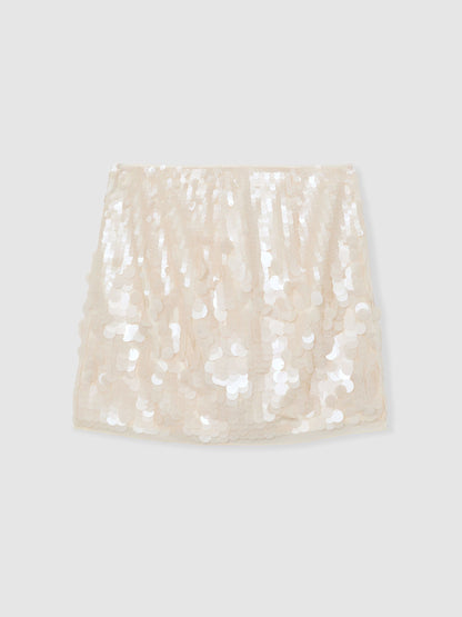 Sequin Mini Skirt in Cream