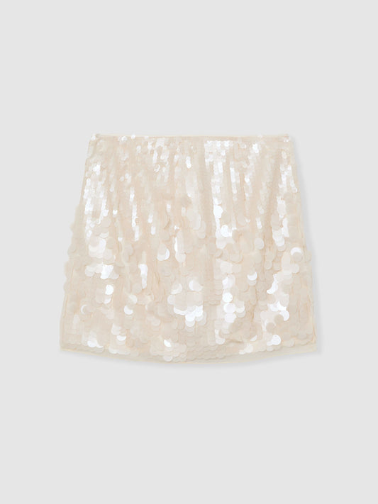 Sequin Mini Skirt in Cream
