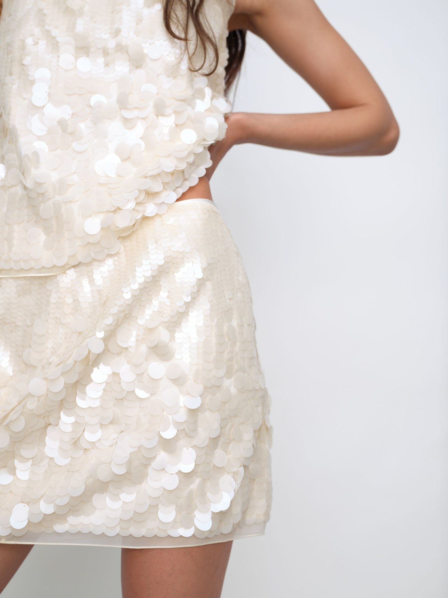 Sequin Mini Skirt in Cream