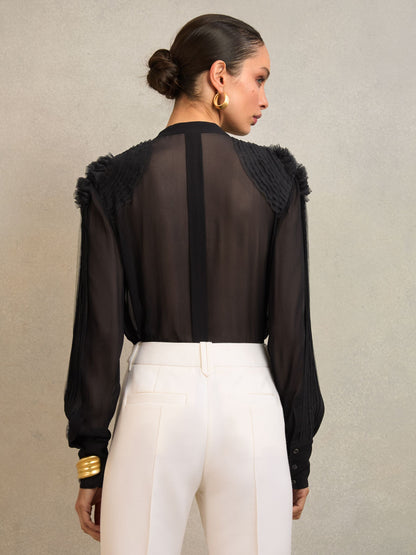 Atelier Sheer Ruffle-Trim Blouse in Black