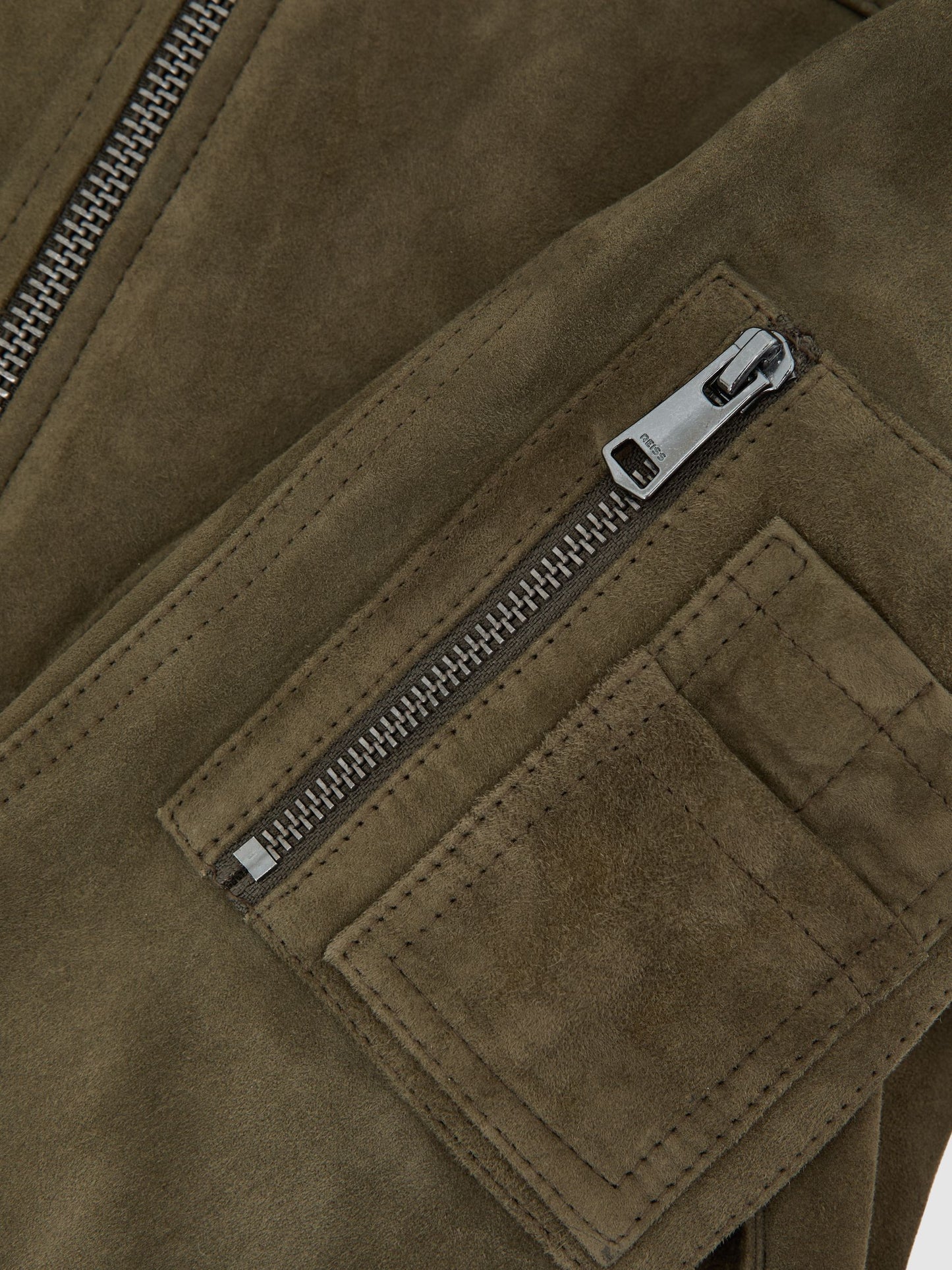Tate Suede Zip-Through Jacket in Khaki Green