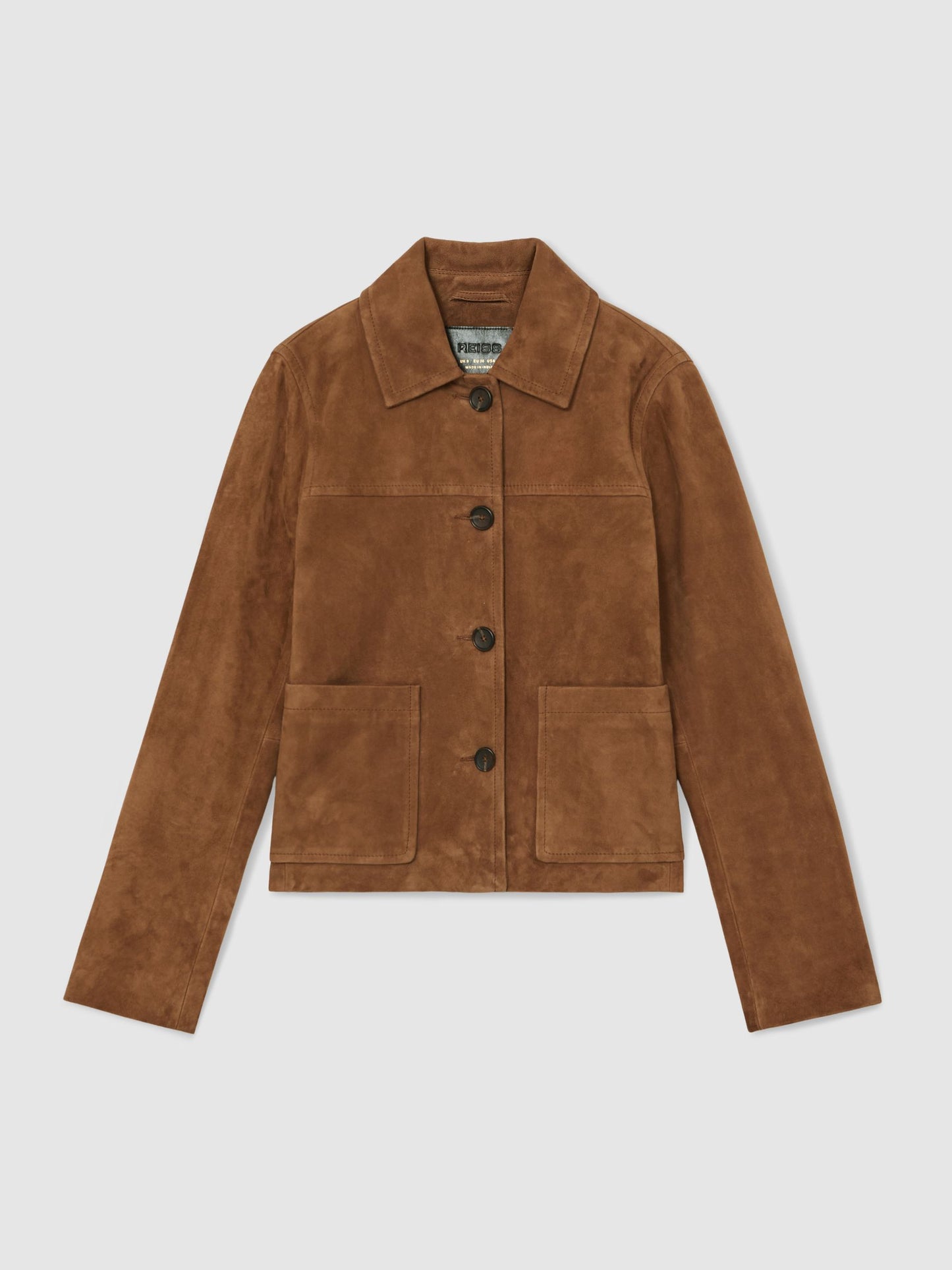 Suede Patch-Pocket Jacket in Tan