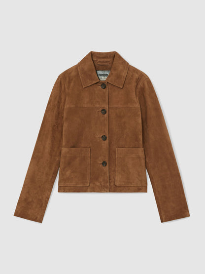 Suede Patch-Pocket Jacket in Tan