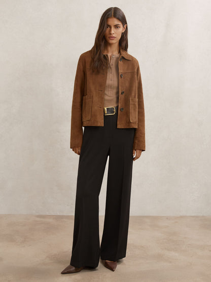 Suede Patch-Pocket Jacket in Tan