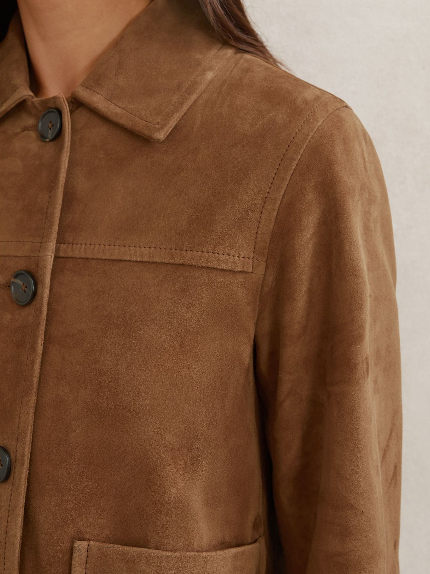 Suede Patch-Pocket Jacket in Tan