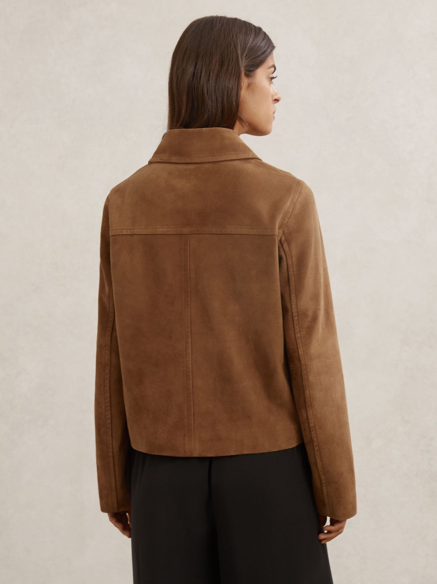Suede Patch-Pocket Jacket in Tan