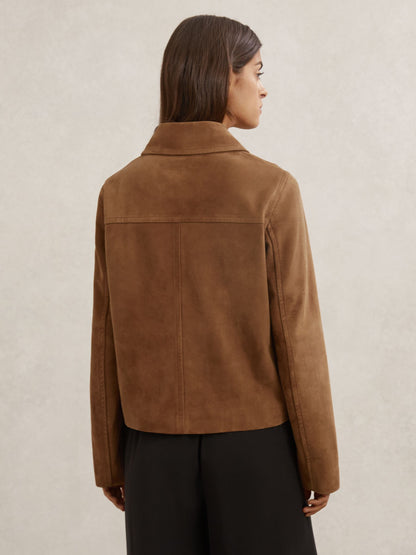 Suede Patch-Pocket Jacket in Tan