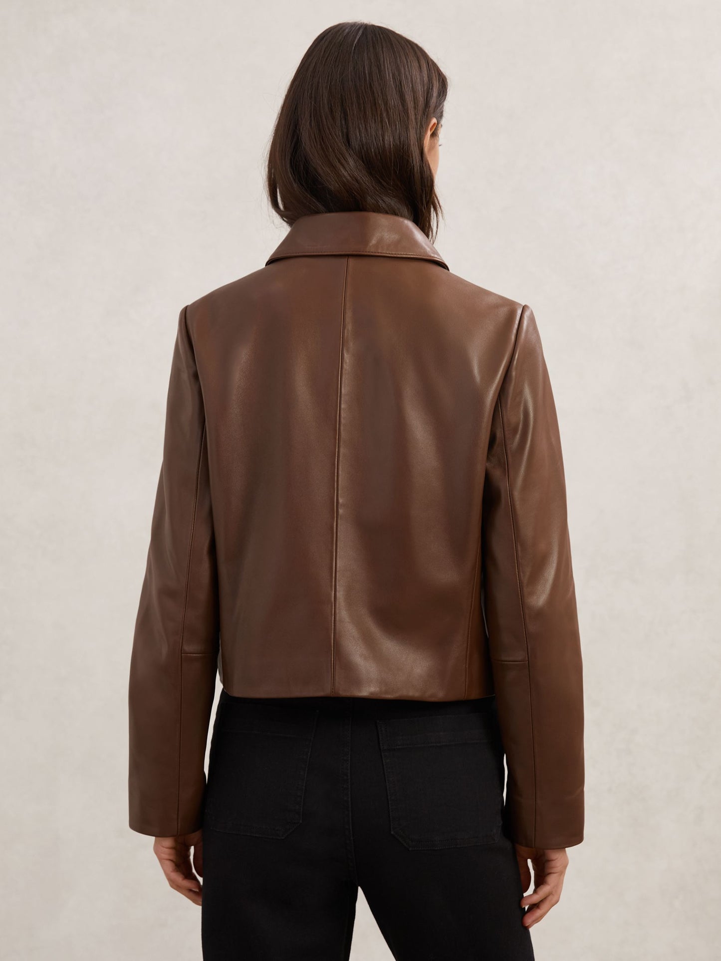 Collared Leather Jacket in Mocha Brown