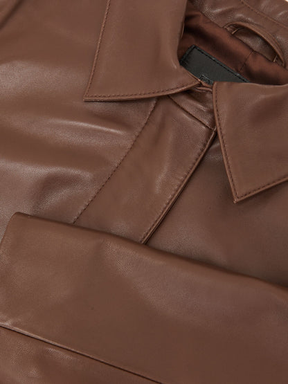 Collared Leather Jacket in Mocha Brown