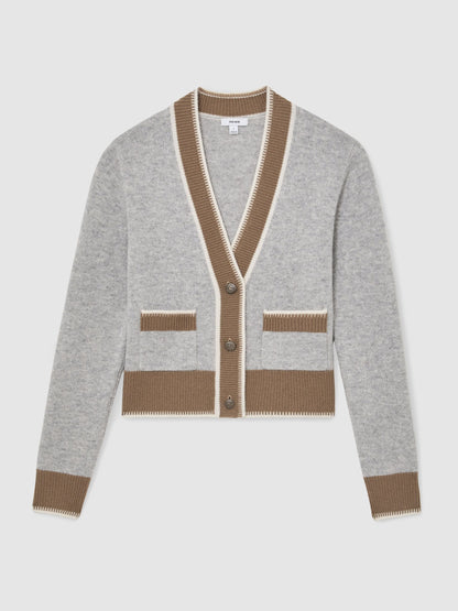 Wool-Cashmere Tipped Cardigan in Grey/Neutral