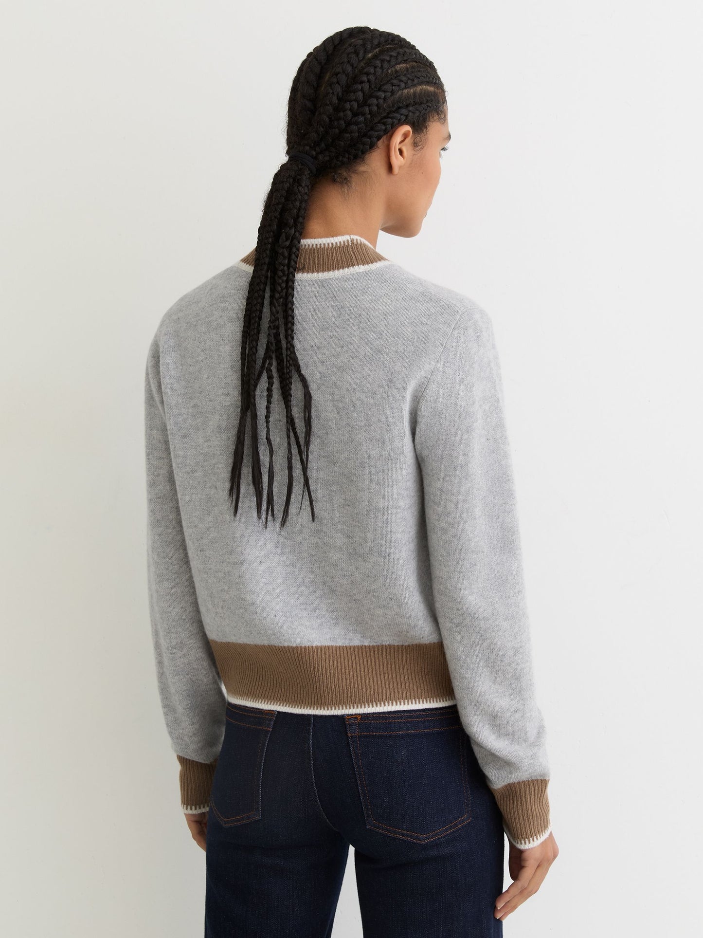 Wool-Cashmere Tipped Cardigan in Grey/Neutral