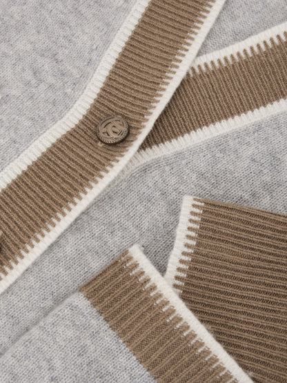 Wool-Cashmere Tipped Cardigan in Grey/Neutral