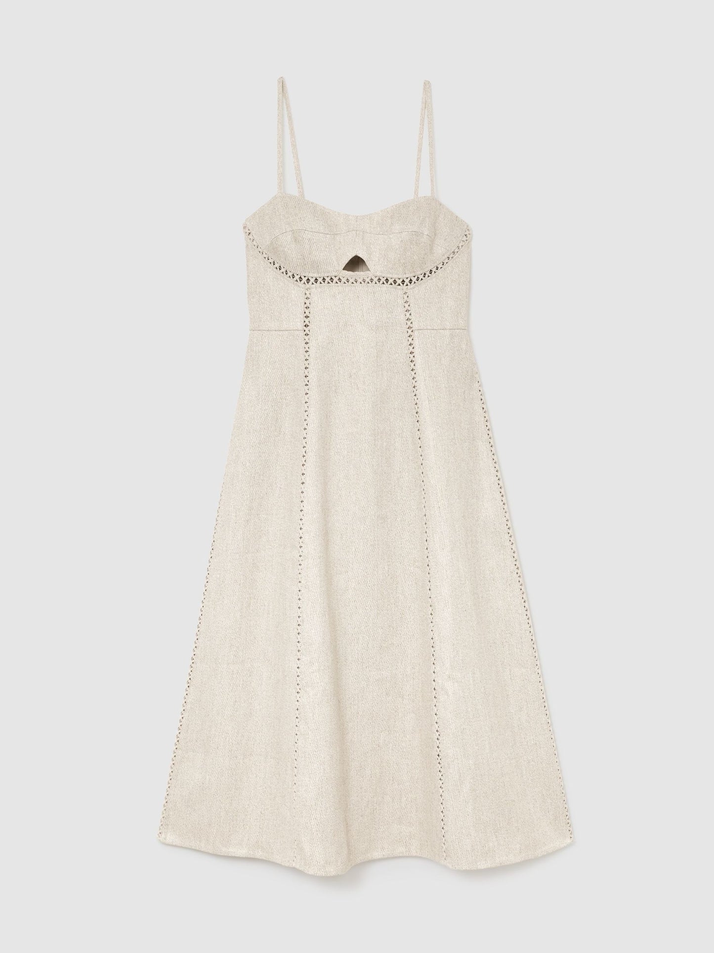 Linen-Blend Fit-and-Flare Midi Dress in Neutral