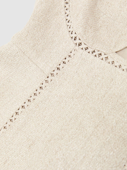 Linen-Blend Fit-and-Flare Midi Dress in Neutral
