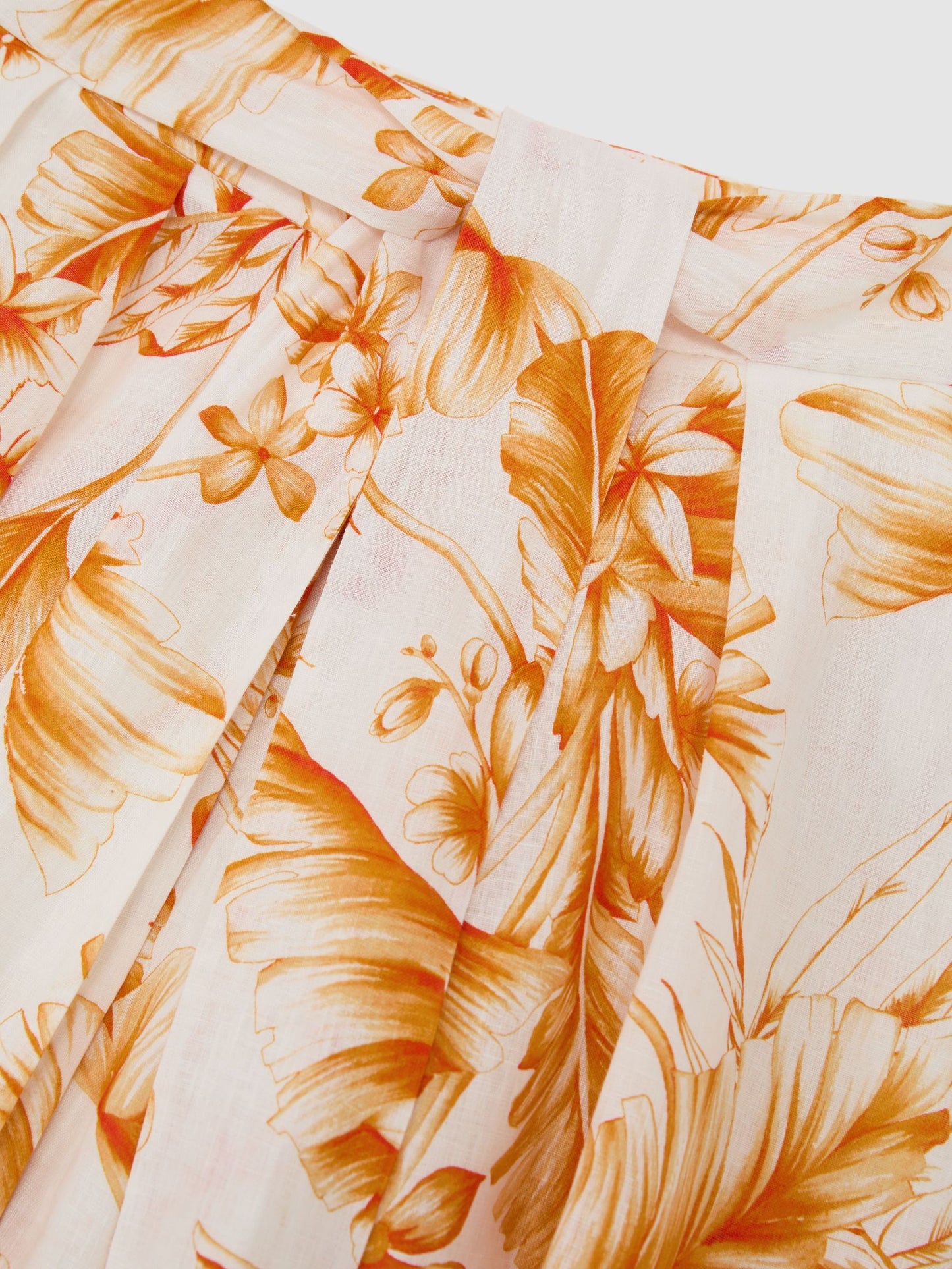 Linen Floral-Print Maxi Skirt in Ivory/Orange