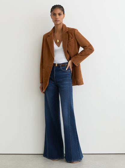 Suede Single-Breasted Relaxed-Fit Blazer in Tan Brown