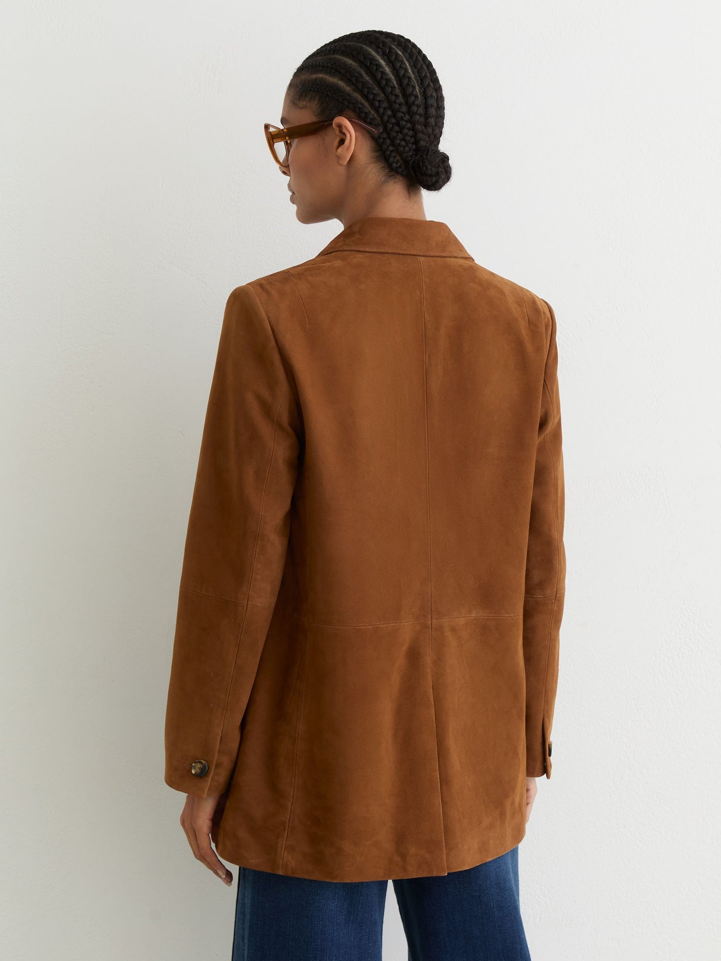 Suede Single-Breasted Relaxed-Fit Blazer in Tan Brown