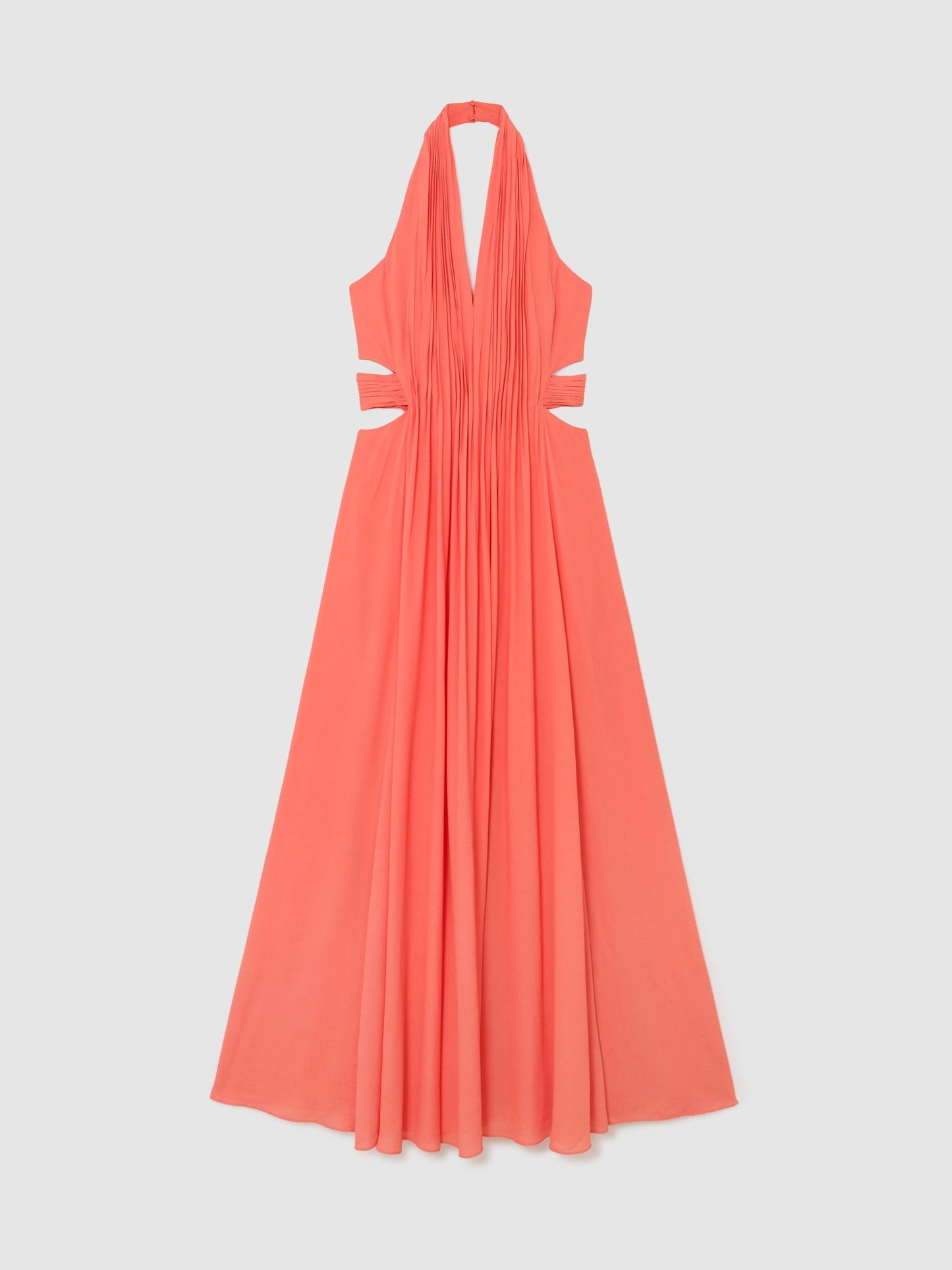 Halterneck Pleated Maxi Dress in Coral Pink