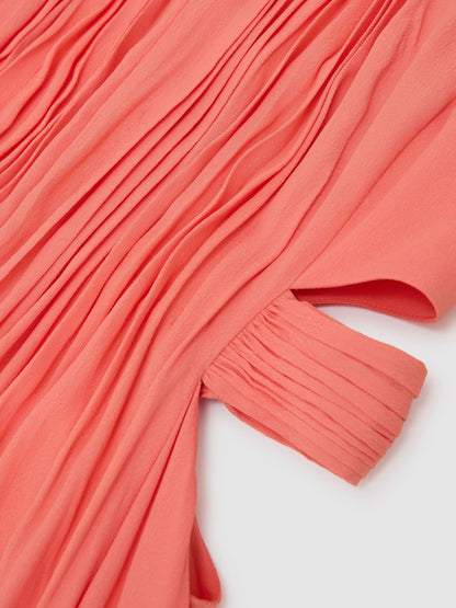 Halterneck Pleated Maxi Dress in Coral Pink