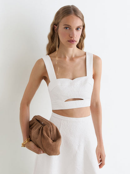 Cotton-Blend Jacquard Crop Top in Ivory