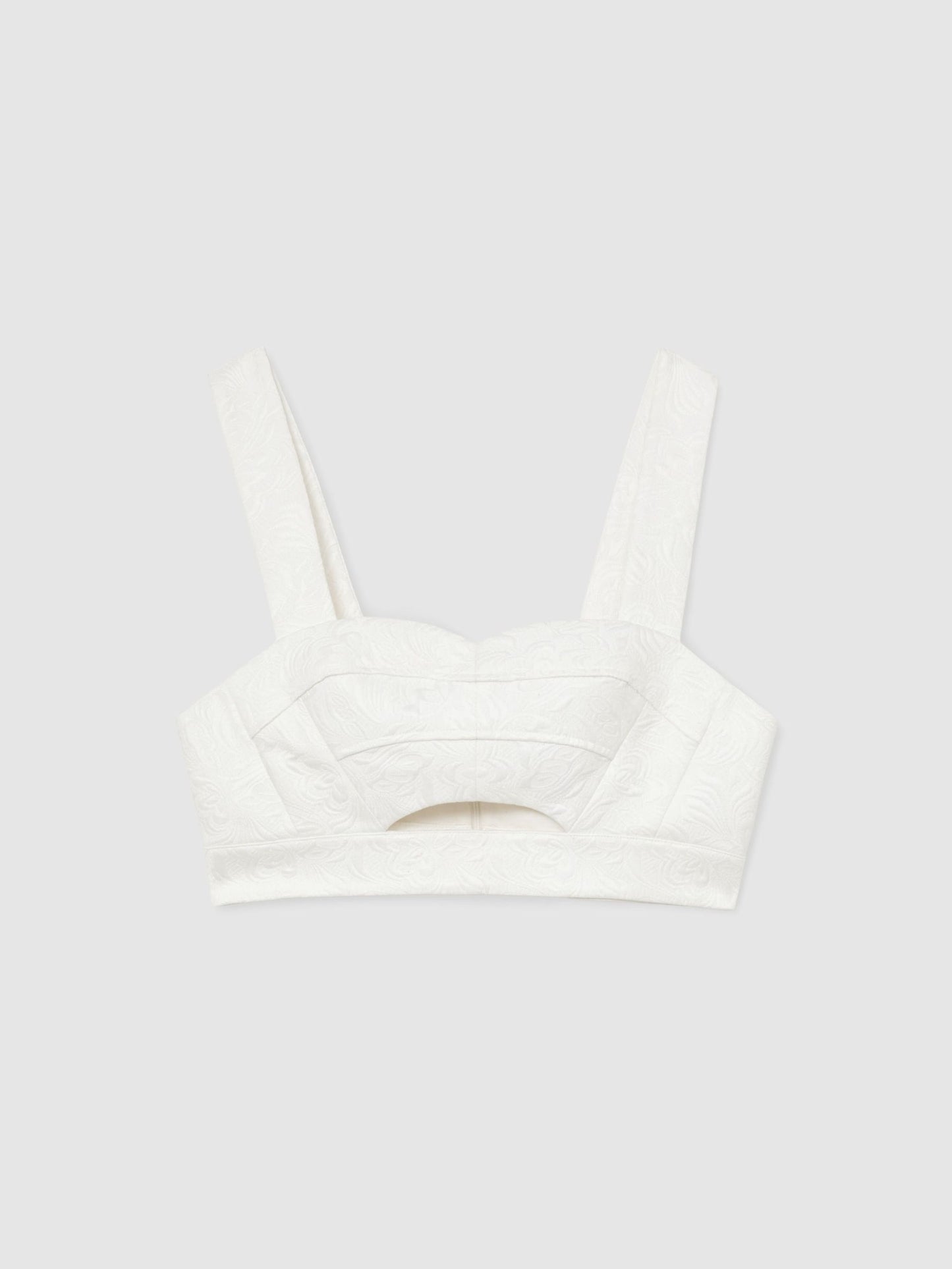 Cotton-Blend Jacquard Crop Top in Ivory