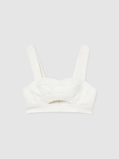 Cotton-Blend Jacquard Crop Top in Ivory