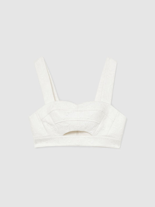 Cotton-Blend Jacquard Crop Top in Ivory