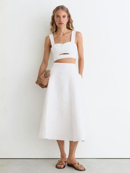 Cotton-Blend Jacquard Crop Top in Ivory