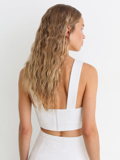 Cotton-Blend Jacquard Crop Top in Ivory