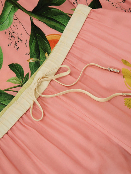 Tropical Scarf-Print Wide-Leg Trousers in Pink
