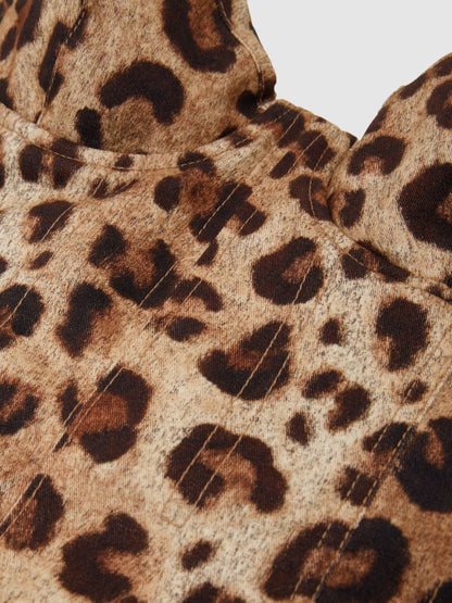 Strapless Leopard-Print Corset Midi Dress in Neutral