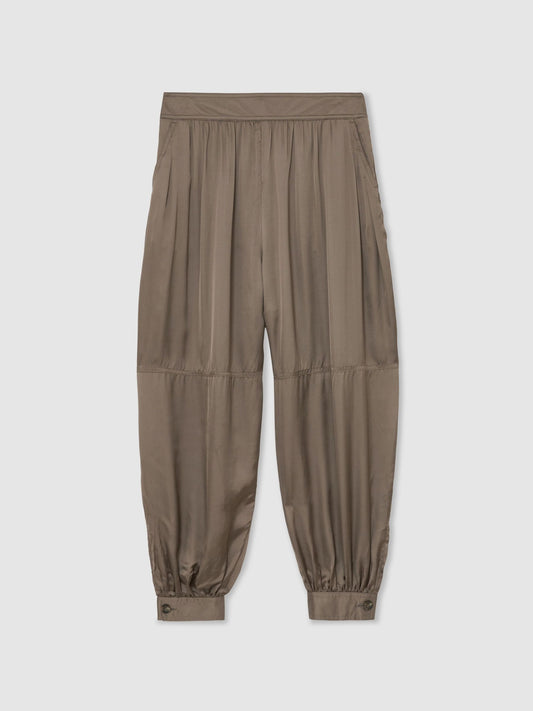 Satin Balloon-Leg Trousers in Taupe Neutral