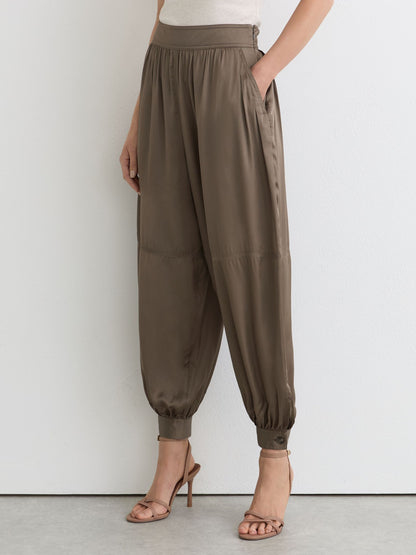 Satin Balloon-Leg Trousers in Taupe Neutral
