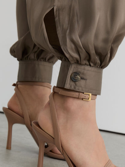 Satin Balloon-Leg Trousers in Taupe Neutral