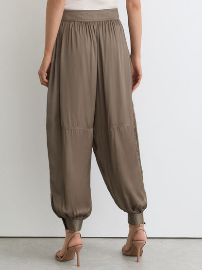 Satin Balloon-Leg Trousers in Taupe Neutral