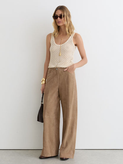 Suede Wide-Leg Trousers in Sand
