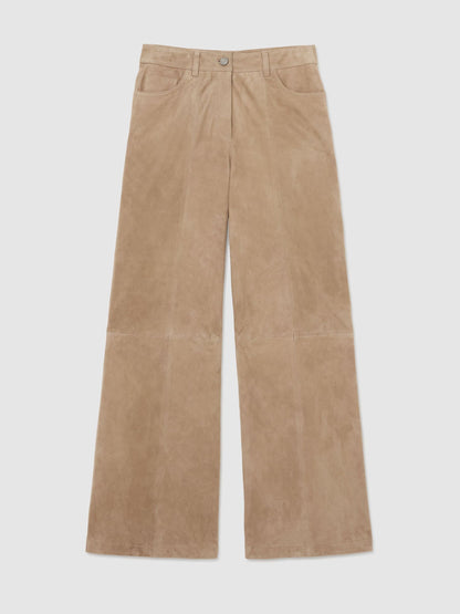 Suede Wide-Leg Trousers in Sand