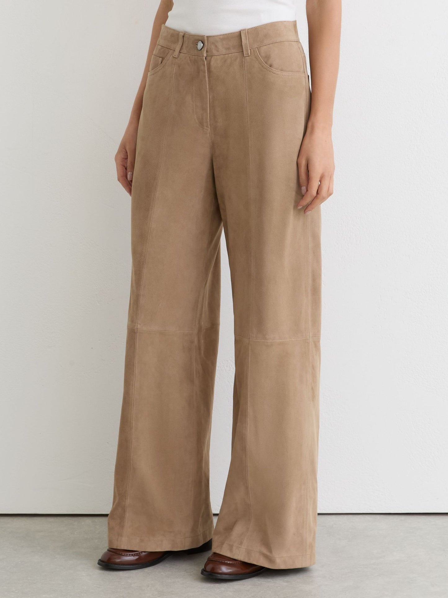 Suede Wide-Leg Trousers in Sand