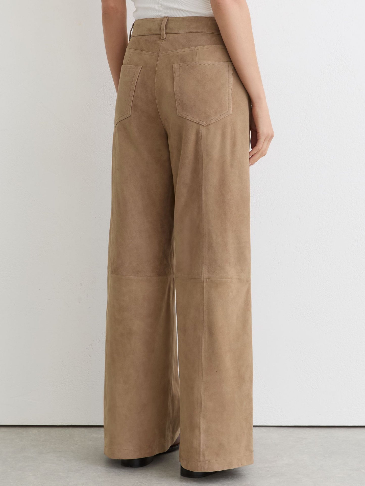 Suede Wide-Leg Trousers in Sand
