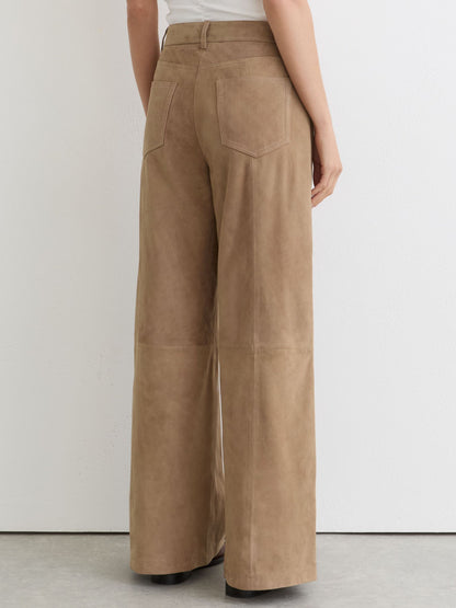 Suede Wide-Leg Trousers in Sand
